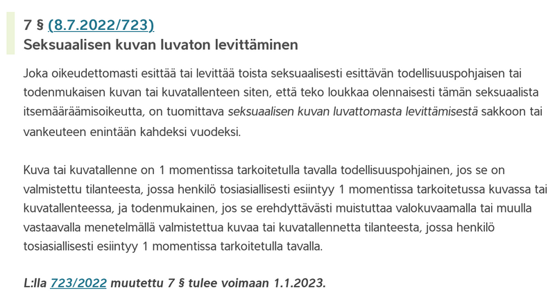File:Kuvakaappaus Suomen rikoslaki luku 20 § 7 - Seksuaalisen kuvan luvaton levittäminen.png