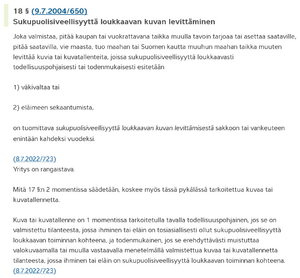 Kuvakaappaus Suomen rikoslaki luku 17 § 18 - Sukupuolisiveellisyyttä loukkaavan kuvan levittäminen.png